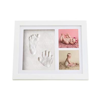 China Fashionable Infant Footprint Kit Baby Foot Print Hand Prints Photo Frame Kit with Non-Toxic Clay White for sale