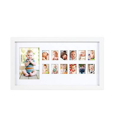 China Trendy 12 Months My First Year Baby Picture Frame For Photo Memories White Black Wood for sale