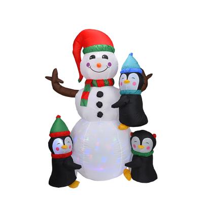 China Wholesale China Party Theme Parks Decoration Inflatable Snowman With Three Penguins Cartoon Customized For Christmas for sale