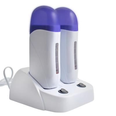 China Hot Sale Professional Handheld Hair Removal Roll On Wax Roller Heater Blue Two Seat Hair Removal Wax Warmer for sale