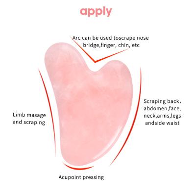 China Handmade body love heart rose quartz natural stone gua sha, facail beauty jade guasha massage scraping tool with pink gift box for sale