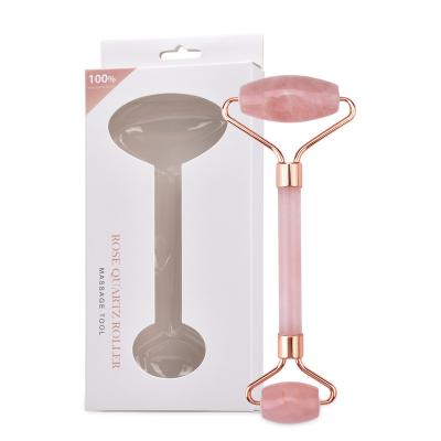 China Factory Direct Sale Certified Handmade Stone Skin Rose Quartz Facial Roller, Pink Jade Roller Beauty Massager For Eyes Skin Chin for sale