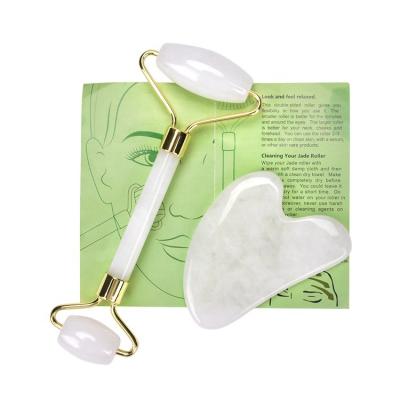 China High Quality Customized Roller And Logo Guasha Gift Box Massage White Jade Tools Anti Aging Face Jade New for sale