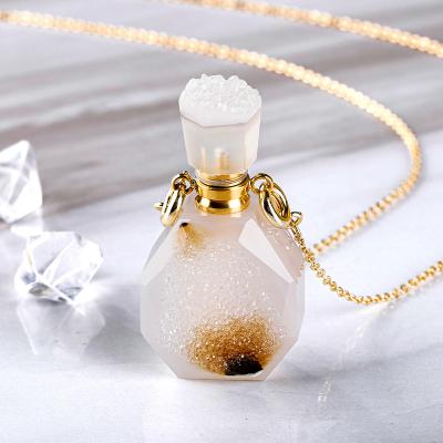 China Crystals Healing Stone Quartz Perfume Bottle Necklace Essential Oil Diffuser Bottle Pendant Necklace for sale