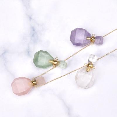 China Wholesale CLASSIC Luxury Round Up Grow Different Design Mini Perfume Bottle Necklace Natural Stone Amethyst Material for sale