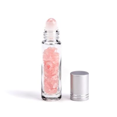 China home salon/beauty/airplane/travel. etc in stock ! 5ml 10ml Gemstone Crystal Roller Top Essential Oil Bottles With Quartz for sale