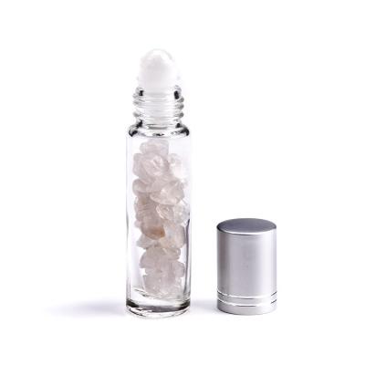 China home salon/beauty/airplane/travel. etc in stock ! Wholesale Clear Beauty Perfume Essential Oil Smooth Crystal Roller Bottles With Gemstone for sale