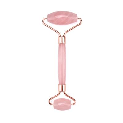 China Amazon Best Selling Handheld High Quality Rose Quartz Pink Crystal Jade Rollers Facial Massager for sale