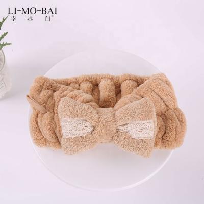 China Wholesale Soft QUICK DRY Plush Girl Headband Women Face Wash Makeup Bow Knot Spa Headband for sale