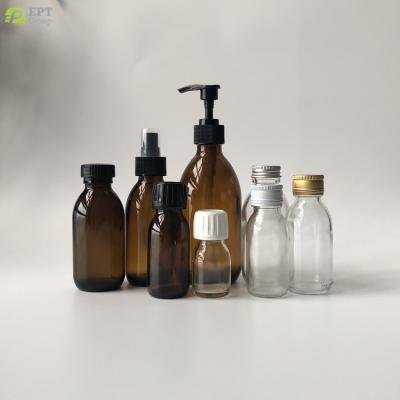 China 30/60/90/125/150/180/200/250/300/500ml Amber White Flint Liquid Medicine Cough Syrup Glass Bottle for sale