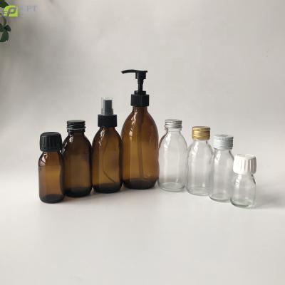 China 30/60/90/125/150/180/200/250/300/500ml Medicine Clear Cough Syrup Bottles Glass Amber Liquid Medical Bottle for sale