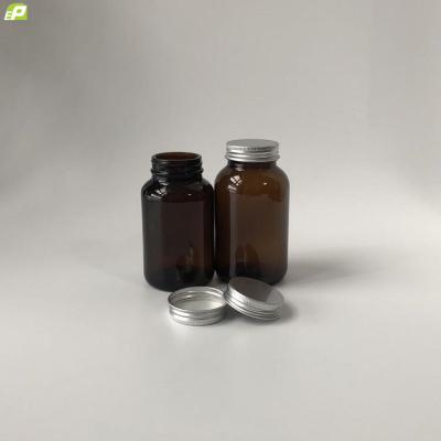 China Dark Amber Glass Medicine 200ml 250ml Round Wide Mouth Glass Medicine Supplement Packer Bottle Tablet Tinplate Screw Cap for sale