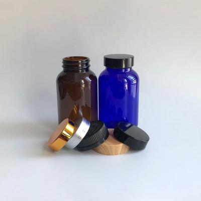 China 200ml 250ml 300ml Medicine Cobalt Blue Bottle Amber Glass Pharmaceutical Packer Capsule Black Wire Cap Aluminum Lid for sale