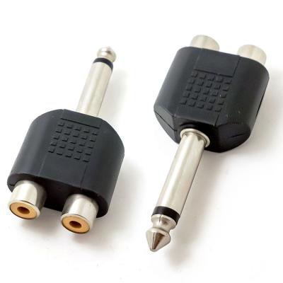 China ABS 6.35mm Male to 2 RCA (1/4 inch) 6.5mm Female Audio to Dual Adapter Connector Converting Stereo Interconnect Y Audio Splitter for sale