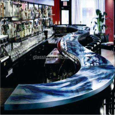 China Leaving Glass Bar Countertop Further Shape Contemporary Crystal Fused Glass Bar Countertop With Rounded Edge for sale