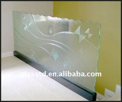 China Stairs Frosted Curved Glass Balustrade With Geometric Patterns For Indoor Stairs for sale