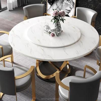 China (Other)Adjustable high end luxury dining room furniture stainless steel dining table with marble top for sale