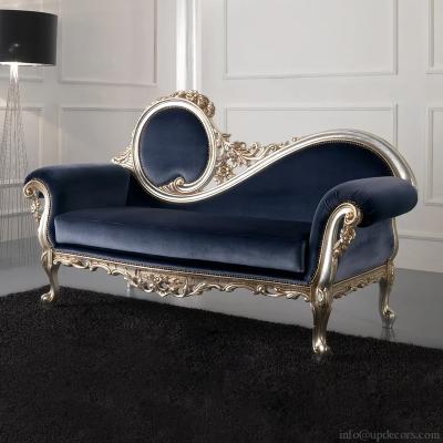 China Navy Blue Velvet Champagne Leaf Baroque Sofa Adjustable Factory Direct Luxury Hand Carved Furniture European Style Sofa for sale