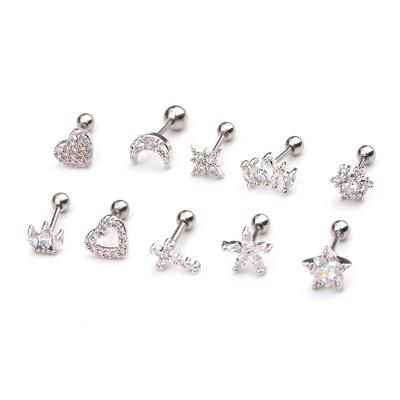 China FASHIONABLE hot zircon ear bone stud piercing screw cross earrings crown stud earring wholesale for sale