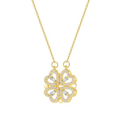 China FASHIONABLE crenel design a four-leaf clover copper zircon magnet small love inlaid clavicle pendant chain for sale