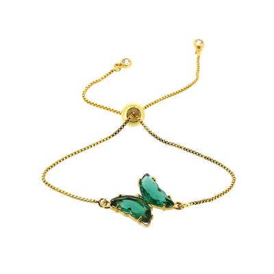 China FASHIONABLE Wholesale Colorful Crystal Bracelets 24K Gold Plated Brass Chain Handmade Bracelet for sale