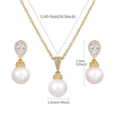 China Other Fashion Zircon Jewelry Simple Necklace Earrings Copper Inlay Two Piece Pearl Factory Set Wholesale for sale