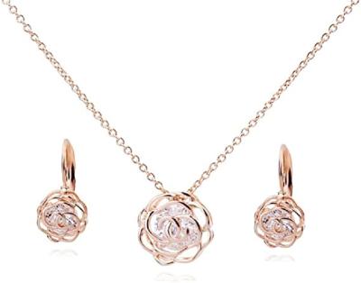 China TRENDY Fashion Zircon Rose Flower Set Bridal and Wedding Party Bridesmaid Pendant Accessories and Earring Set for sale