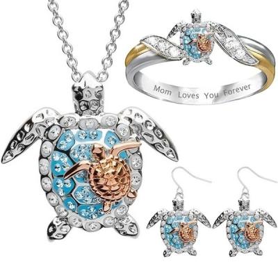 China Cute Women's Necklace And Earrings Set Two Color Cute Turtle Set Personalized Cute Animals for sale