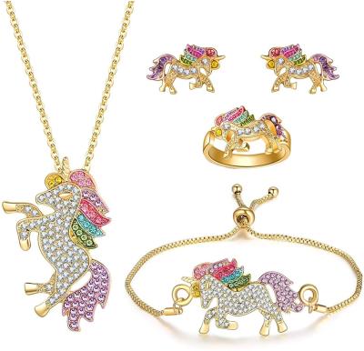 China CLASSIC Jewelry Unicorn Gift Set Rainbow Unicorn Necklace Bracelet Set Girl for sale