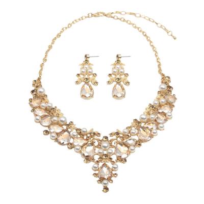 China CLASSIC Exaggerated Crystal Pearl Jewel Necklace Earring Set Female Bride Banquet Accessories for sale