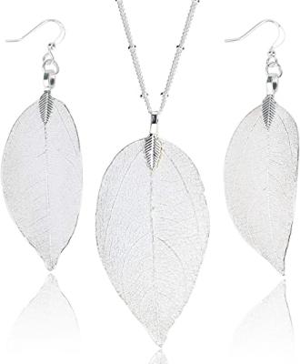 China TRENDY Long Leaf Necklace and Dangle Earrings Jewelry Set Fashion Gifts for Women Girls for sale