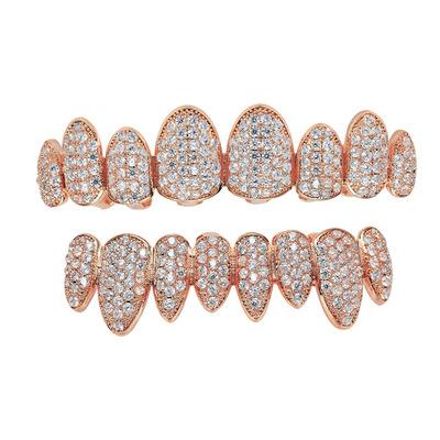 China Environmental Friendly European Hot Selling Cubic Zircon Top And Hop Bottom Teeth Hip Grillz Irregular 8 Teeth Gold Plated Pave Zircon Teeth Grillz for sale