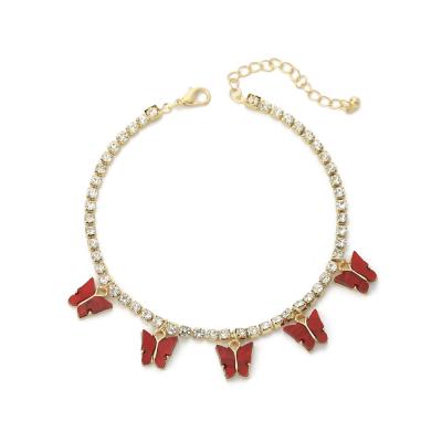 China BOHEMIA Anklet, Fashion Independent Wrapping Simple Diamond Claw Chain With Butterfly Cherry Anklet Wholesale for sale