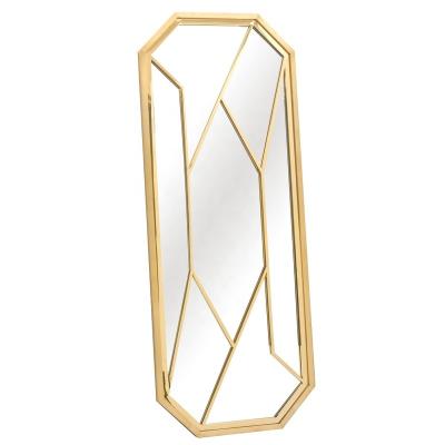 China Customized Contemporary Modern Luxury Color Stainless Steel Frame Irregular Rectangular Full Standing Mirror For Hallway Living Room for sale