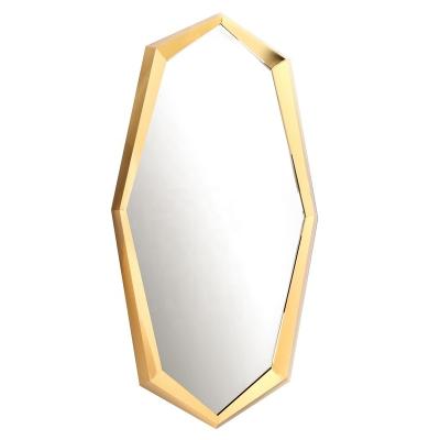 China Large Size Hexagon Luxury Minimalist Customized Color Stainless Steel Frame Wall Hanging Mirror For Entryway Console Bedroom OEM for sale