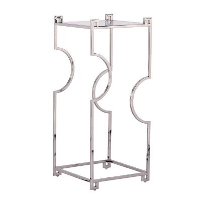 China Modern simple design curve and line stainless+glass flower stand pedestal with table stainless steel frame glass for living room hallway ODM for sale