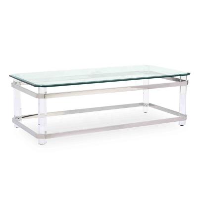 China Luxury Customized Transparent Acrylic Stainless + Acrylic + Color Stainless Steel Glass Base Beveled Rectangular Glass Coffee Table For Living Room OEM for sale