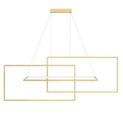 China Modern Clean And Simple Style Hand-craft Rectangular LED Multiple Strips Enclosed Stainless Steel Frame Intersect Indoor Pendant Lamp for sale