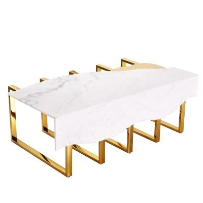 China Distinctive Stainless + Marble Edge Chisel Marble Coffee Table with Stainless Steel Frame and Irregular Table Shape for Living Room ODM OEM for sale