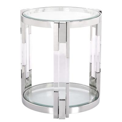 China Modern Design Stainless + Acrylic + Glass End Table with Stainless Steel Acrylic Frame and Glass for Living Room Corners Bedside OEM Welcomed for sale