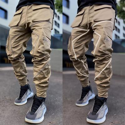 China Korean version multi-bag jumpsuits new men's casual reflective trousers anti-static loose long straight outdoor running cargo pants for sale