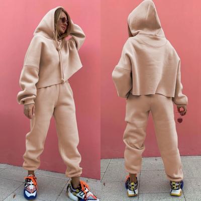 China Simple Oversized Breathable Women No Strings Cropped Edge Cut Raw Hoodies Jogger Set Sweatshirts And Hoodies Pullover For Women for sale