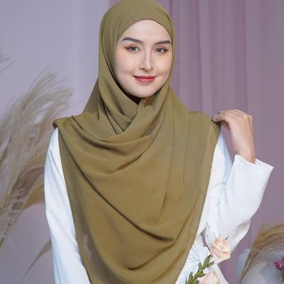 China Polyester Wholesale Pleated Plain Chiffon Hijab Shawl Crepe Chiffon Shawl Muslim Women Fashion Hot Sale for sale