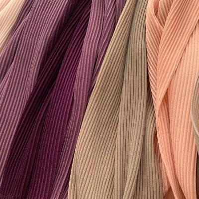 China High Quality Simple Color Mini Pleated Shawl Polyester Chiffon Hijab Shawl For Muslim Women for sale