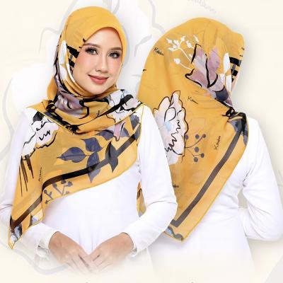 China 2021 Polyester New Arrivals High Quality Chiffon Hijab Digital Printing Scarf 100D Chiffon Scarf Custom Design for sale