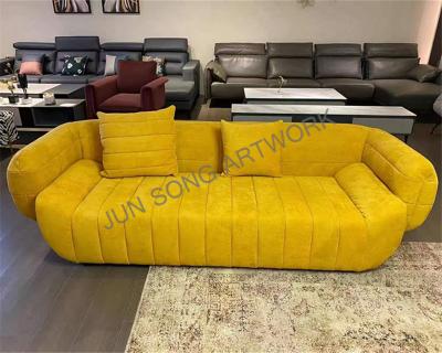 China JS E013 Living Room Furniture Long Sofa Lounge Chair For Villa Home Living Room Customized High End Postmodern Sofa Set Yellow Fabric Three Seat for sale