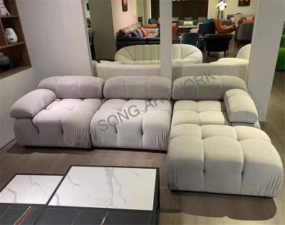 China Latest Design Living Room Furniture Long Sofa Series Light Gray JS E40 Corner Sofas Modern Velvet Lounge Chair For Villa Hotel for sale