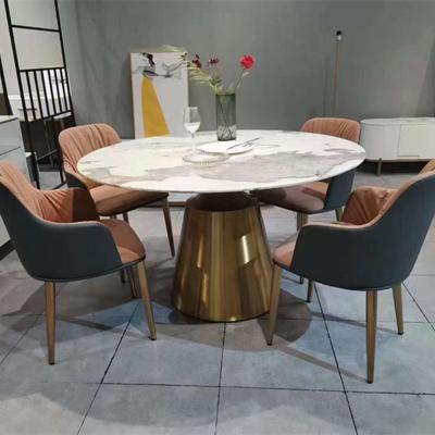 China JS D17 modern best-selling dining room furniture stone dining table hotel restaurant round metal base desk gold in wholesale price for sale