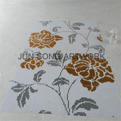 China Parquet JS MP-FP02 Design Continuous Store Backsplash Tile Mosaic Pattern Flower Decorative Golden Mosaic Slab for sale