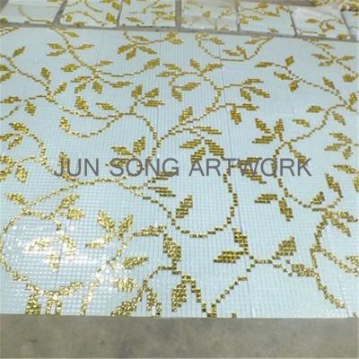 China Continuous Parquet JS MP-LE02 Pattern Kitchen Wall Tiles Mosaic Leaf Pattern Gold Glass Mosaic Slab for sale